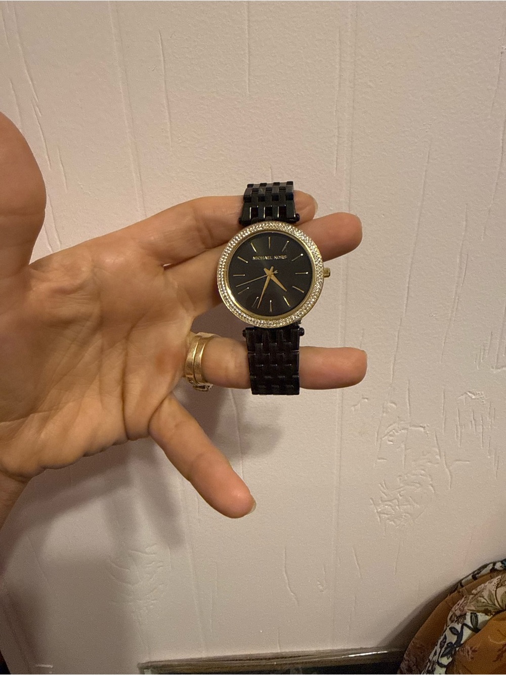 Michael Kors Black Watch with Gold Crystal Bezel